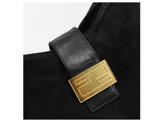 Borsa a tracolla FENDI Mamma Baguette in scamosciato nero e oro Auth 185022 D'oro - vista 9