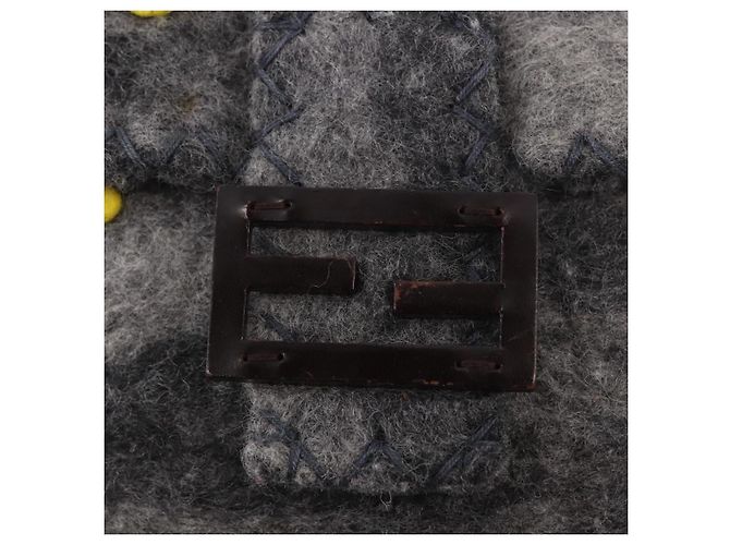 FENDI Borsa a tracolla Floral Mamma Baguette in feltro Grigio Argento Autentica 185390SAM Marrone - vista 18