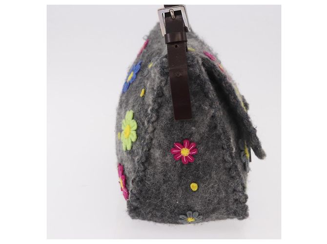 FENDI Borsa a tracolla Floral Mamma Baguette in feltro Grigio Argento Autentica 185390SAM Marrone - vista 4