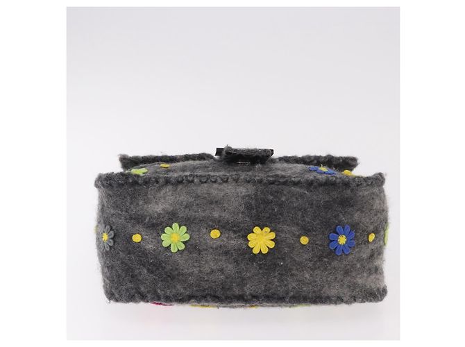 FENDI Borsa a tracolla Floral Mamma Baguette in feltro Grigio Argento Autentica 185390SAM Marrone - vista 5