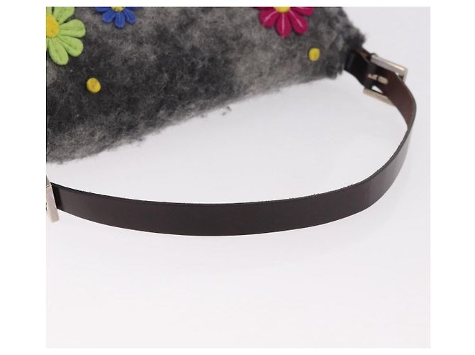 FENDI Borsa a tracolla Floral Mamma Baguette in feltro Grigio Argento Autentica 185390SAM Marrone - vista 7