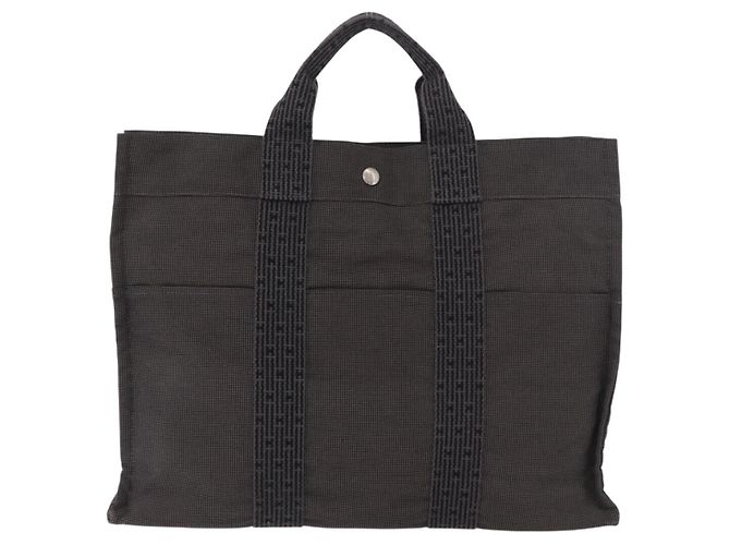 Hermès HERMES Her Line MM Handtasche Canvas Grau Silber Authentisch 184699 Braun - Ansicht 2
