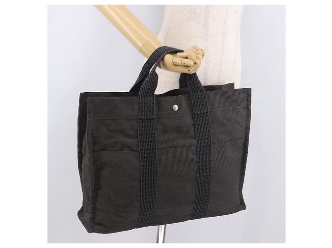 Hermès HERMES Her Line MM Handtasche Canvas Grau Silber Authentisch 184699 Braun - Ansicht 22