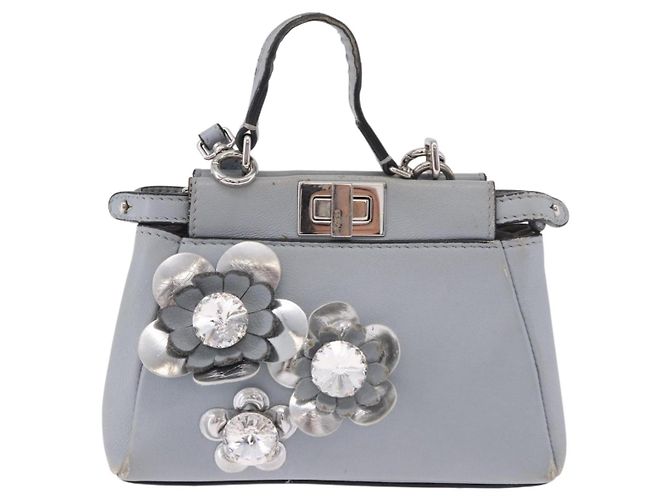 FENDI Schultertasche aus Leder 2way Hellblau Silber Auth bs35546 - Ansicht 13