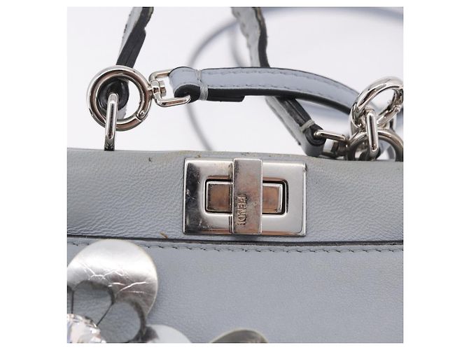 FENDI Schultertasche aus Leder 2way Hellblau Silber Auth bs35546 - Ansicht 18