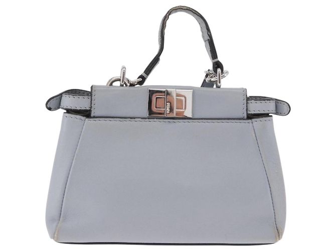 FENDI Schultertasche aus Leder 2way Hellblau Silber Auth bs35546 - Ansicht 2