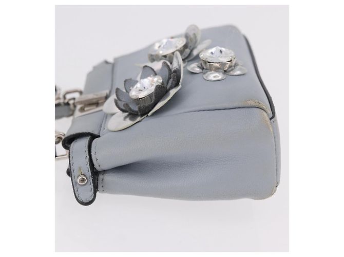 FENDI Schultertasche aus Leder 2way Hellblau Silber Auth bs35546 - Ansicht 4