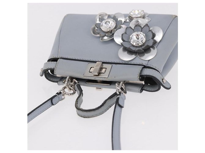 FENDI Schultertasche aus Leder 2way Hellblau Silber Auth bs35546 - Ansicht 6