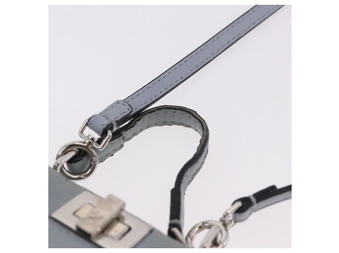 FENDI Schultertasche aus Leder 2way Hellblau Silber Auth bs35546 - Ansicht 8
