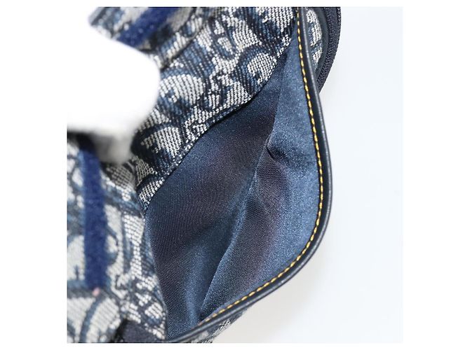 Christian Dior Trotter Canvas Saddle Pouch Navy Gold Auth 184973A Golden Marineblau - Ansicht 11