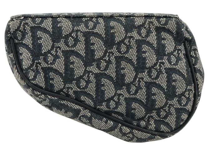 Christian Dior Trotter Canvas Saddle Pouch Navy Gold Auth 184973A Golden Marineblau - Ansicht 2
