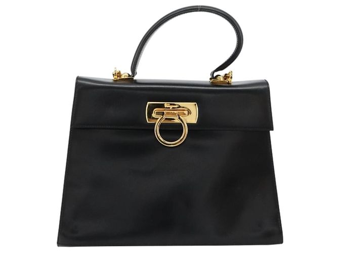 Bolso Salvatore Ferragamo Gancini de Cuero 2way Negro Oro Auth BA13314 Dorado - vista 13