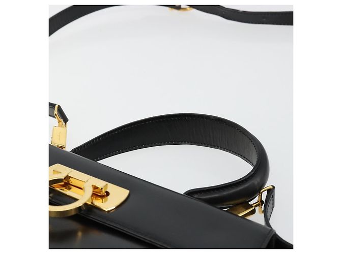 Bolso Salvatore Ferragamo Gancini de Cuero 2way Negro Oro Auth BA13314 Dorado - vista 14
