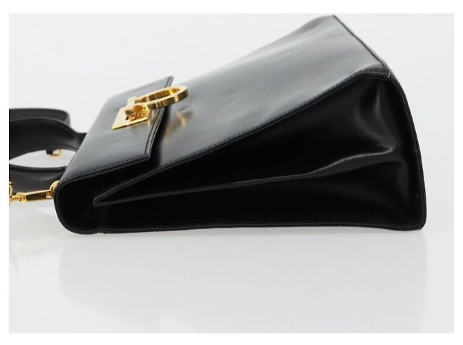 Bolso Salvatore Ferragamo Gancini de Cuero 2way Negro Oro Auth BA13314 Dorado - vista 4