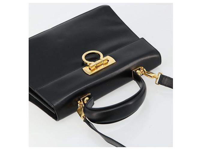 Bolso Salvatore Ferragamo Gancini de Cuero 2way Negro Oro Auth BA13314 Dorado - vista 6