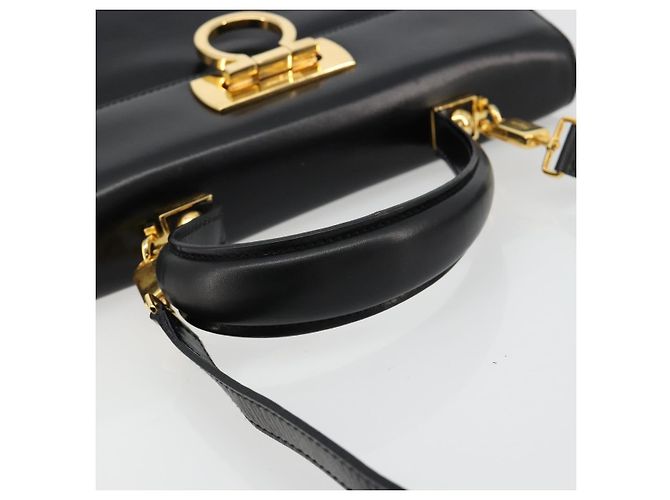 Bolso Salvatore Ferragamo Gancini de Cuero 2way Negro Oro Auth BA13314 Dorado - vista 7