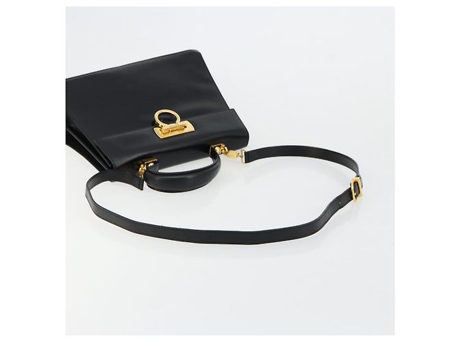 Bolso Salvatore Ferragamo Gancini de Cuero 2way Negro Oro Auth BA13314 Dorado - vista 8
