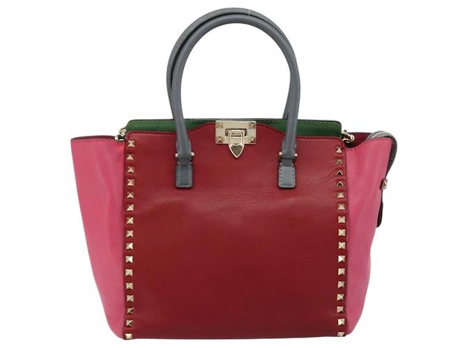 Borsa Tote VALENTINO Studs in pelle 2way Rosso Oro Auth BA13391A D'oro - vista 13