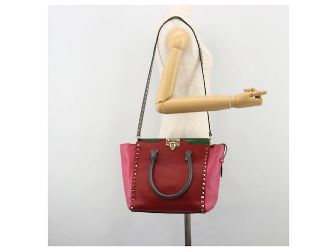 Borsa Tote VALENTINO Studs in pelle 2way Rosso Oro Auth BA13391A D'oro - vista 27
