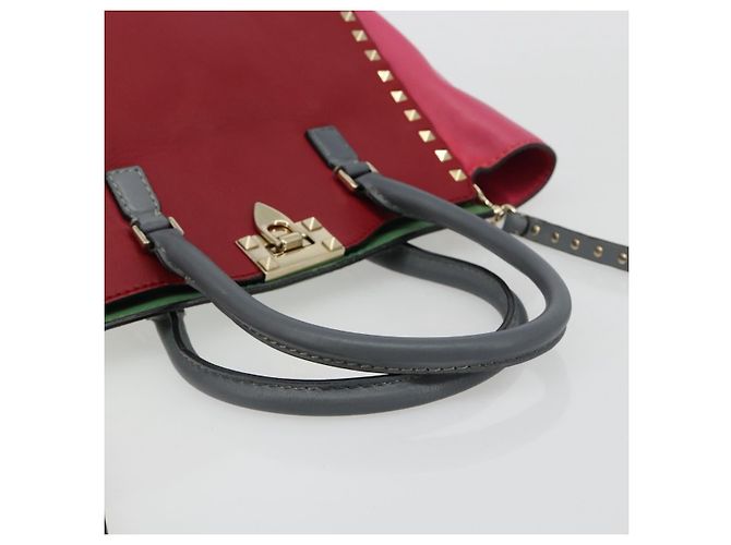 Borsa Tote VALENTINO Studs in pelle 2way Rosso Oro Auth BA13391A D'oro - vista 7