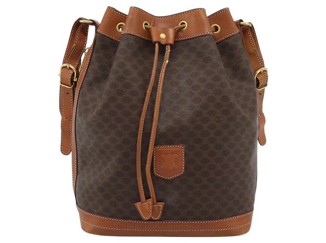 Céline Borsa a Spalla CELINE Macadam Canvas PVC Pelle Marrone Oro Auth 185071 D'oro - vista 13