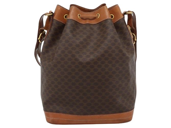 Céline Borsa a Spalla CELINE Macadam Canvas PVC Pelle Marrone Oro Auth 185071 D'oro - vista 2