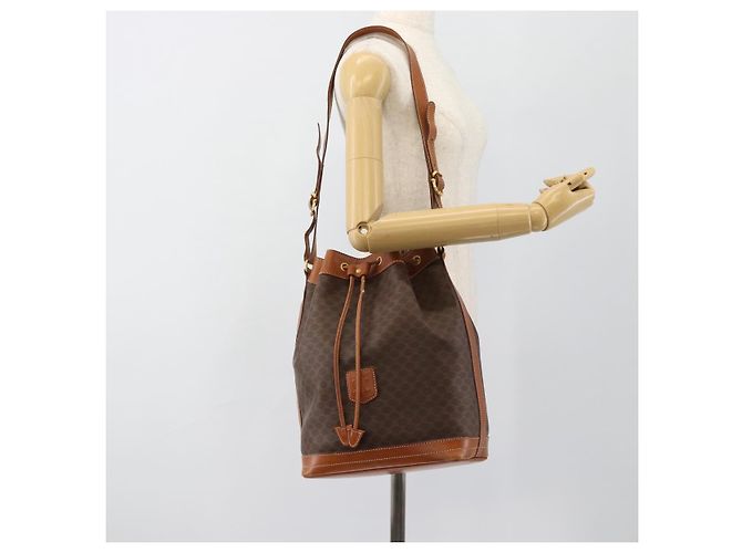 Céline Borsa a Spalla CELINE Macadam Canvas PVC Pelle Marrone Oro Auth 185071 D'oro - vista 23