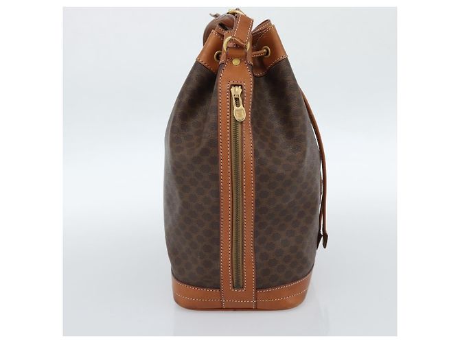 Céline Borsa a Spalla CELINE Macadam Canvas PVC Pelle Marrone Oro Auth 185071 D'oro - vista 3
