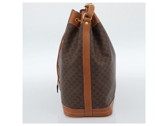 Céline Borsa a Spalla CELINE Macadam Canvas PVC Pelle Marrone Oro Auth 185071 D'oro - vista 4