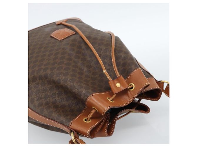 Céline Borsa a Spalla CELINE Macadam Canvas PVC Pelle Marrone Oro Auth 185071 D'oro - vista 6