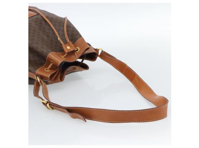 Céline Borsa a Spalla CELINE Macadam Canvas PVC Pelle Marrone Oro Auth 185071 D'oro - vista 7