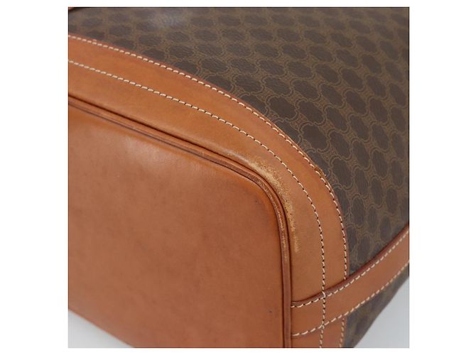 Céline Borsa a Spalla CELINE Macadam Canvas PVC Pelle Marrone Oro Auth 185071 D'oro - vista 8