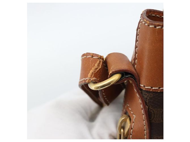Céline Borsa a Spalla CELINE Macadam Canvas PVC Pelle Marrone Oro Auth 185071 D'oro - vista 9