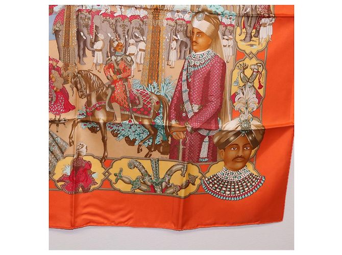 Hermès Foulard HERMES Carre 90 ""MAHARAJAS"" Seta Arancione Autentico am11861M - vista 10