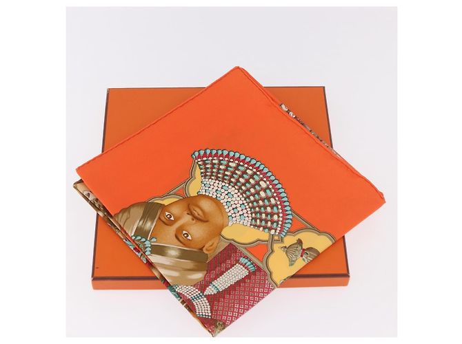 Hermès Foulard HERMES Carre 90 ""MAHARAJAS"" Seta Arancione Autentico am11861M - vista 12