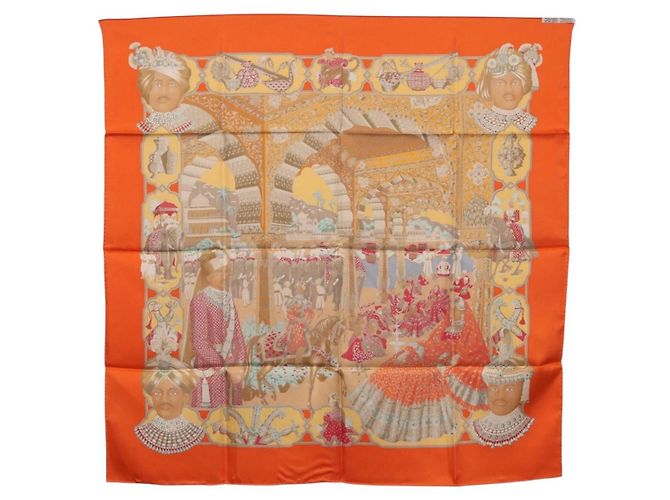 Hermès Foulard HERMES Carre 90 ""MAHARAJAS"" Seta Arancione Autentico am11861M - vista 15