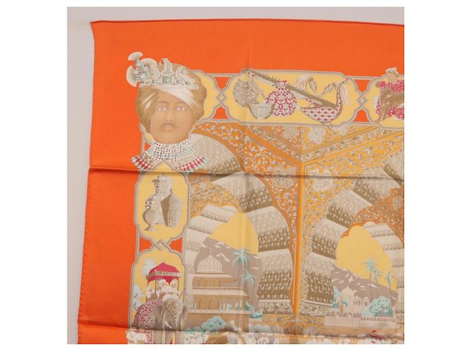 Hermès Foulard HERMES Carre 90 ""MAHARAJAS"" Seta Arancione Autentico am11861M - vista 16