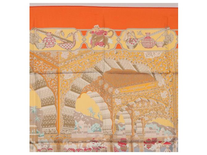Hermès Foulard HERMES Carre 90 ""MAHARAJAS"" Seta Arancione Autentico am11861M - vista 17