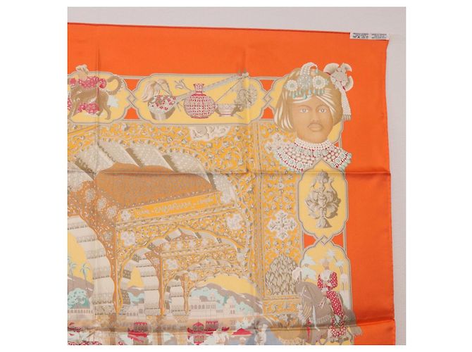 Hermès Foulard HERMES Carre 90 ""MAHARAJAS"" Seta Arancione Autentico am11861M - vista 18