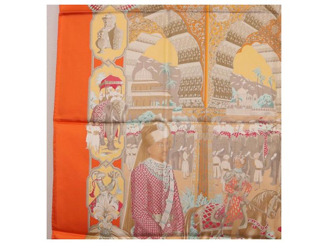 Hermès Foulard HERMES Carre 90 ""MAHARAJAS"" Seta Arancione Autentico am11861M - vista 19