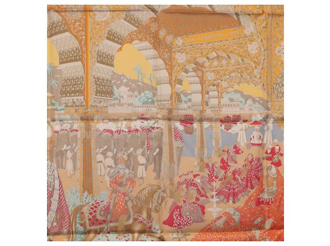 Hermès Foulard HERMES Carre 90 ""MAHARAJAS"" Seta Arancione Autentico am11861M - vista 20