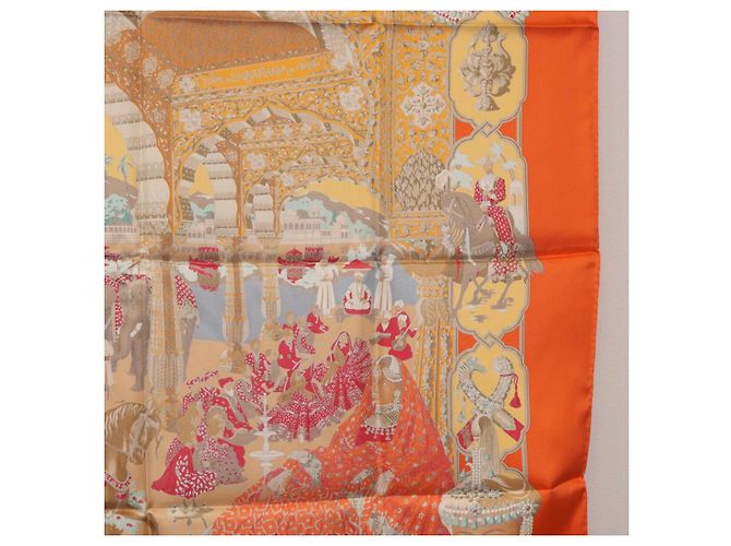 Hermès Foulard HERMES Carre 90 ""MAHARAJAS"" Seta Arancione Autentico am11861M - vista 21