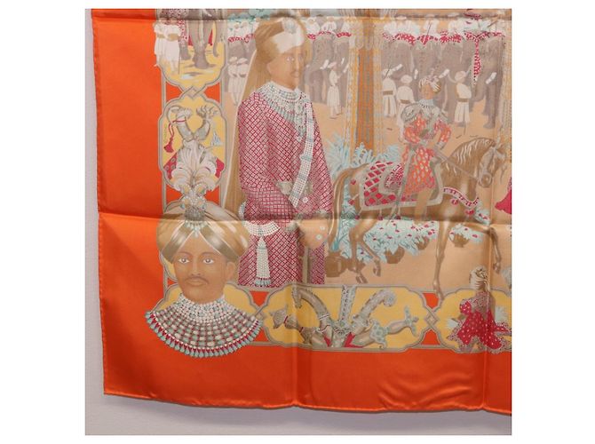 Hermès Foulard HERMES Carre 90 ""MAHARAJAS"" Seta Arancione Autentico am11861M - vista 22