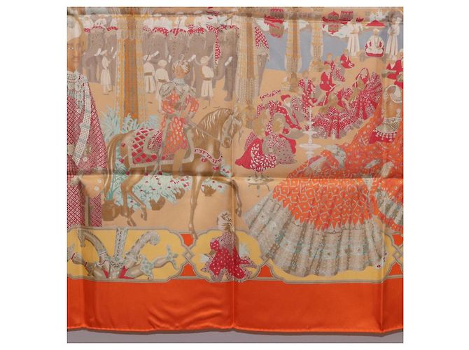 Hermès Foulard HERMES Carre 90 ""MAHARAJAS"" Seta Arancione Autentico am11861M - vista 23