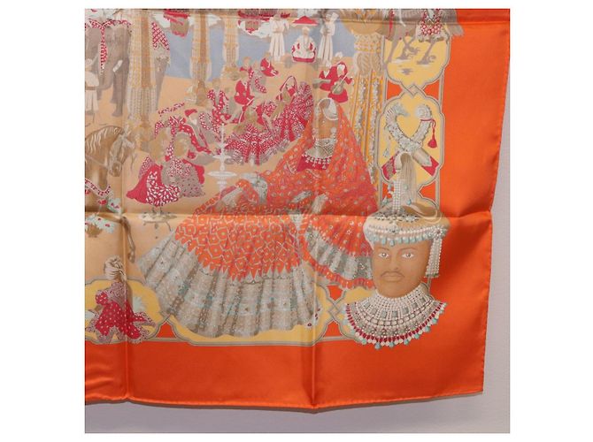 Hermès Foulard HERMES Carre 90 ""MAHARAJAS"" Seta Arancione Autentico am11861M - vista 24