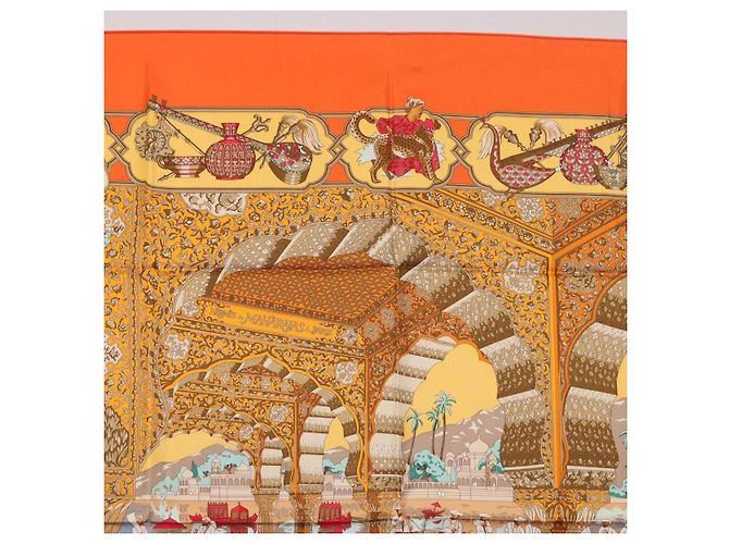 Hermès Foulard HERMES Carre 90 ""MAHARAJAS"" Seta Arancione Autentico am11861M - vista 3