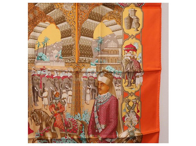 Hermès Foulard HERMES Carre 90 ""MAHARAJAS"" Seta Arancione Autentico am11861M - vista 7