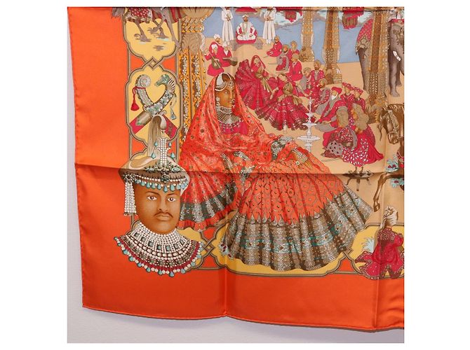 Hermès Foulard HERMES Carre 90 ""MAHARAJAS"" Seta Arancione Autentico am11861M - vista 8