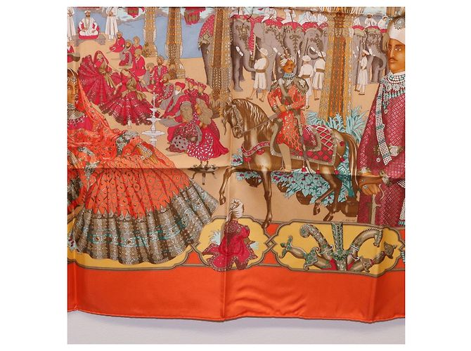 Hermès Foulard HERMES Carre 90 ""MAHARAJAS"" Seta Arancione Autentico am11861M - vista 9