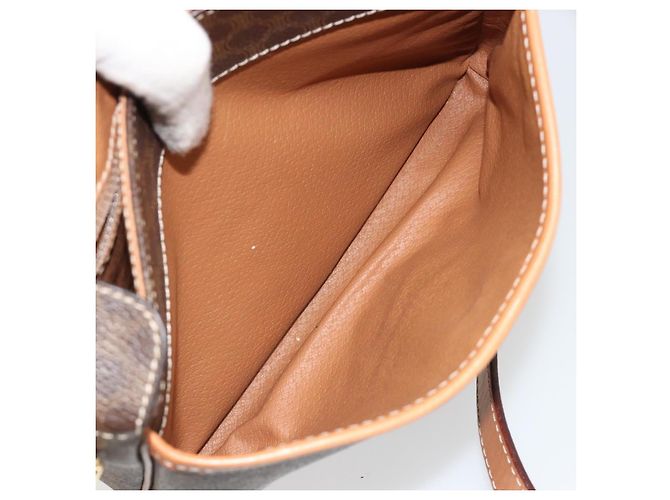 Céline Borsa a Spalla CELINE Macadam Canvas PVC Pelle Marrone Oro Auth 184552A D'oro - vista 22